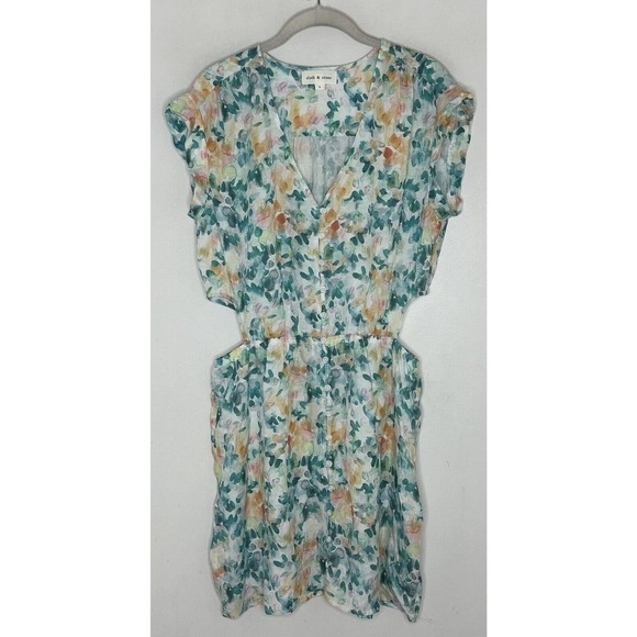 Cloth & Stone Anthropologie Womens Cutout Floral Button Front Mini Dress Size L - Picture 10 of 10